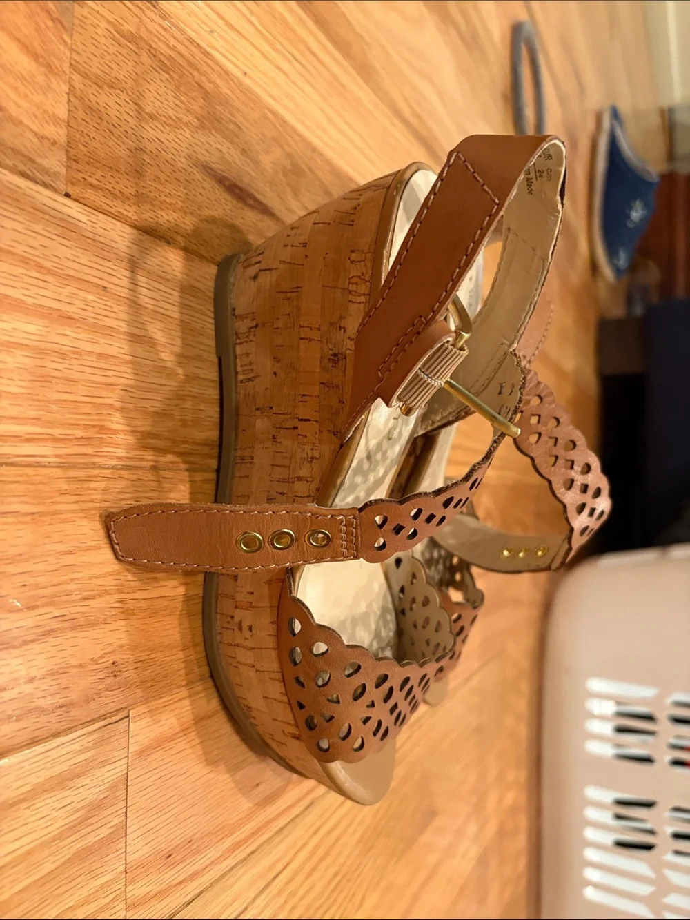 Franco Sarto Brown Laser-Cut Cork Wedge Sandals